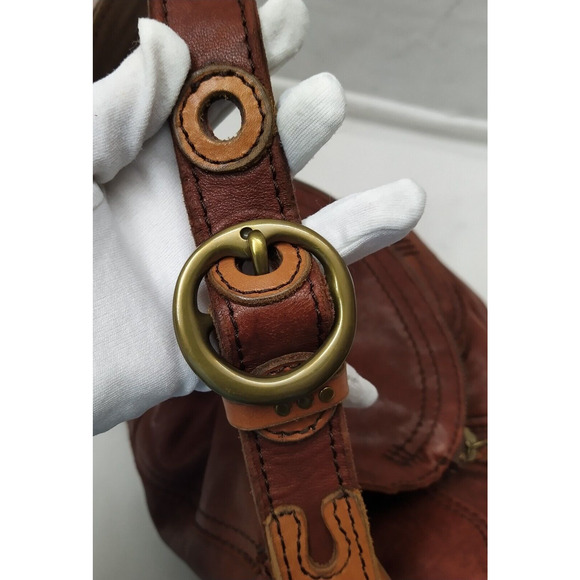 Lucky Brand Brown Leather Front Pockets Zipper Closure Shoulder Bag - Picture 4 of 13